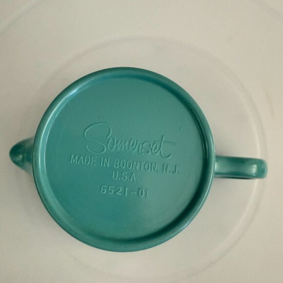 Vintage Mid Century Somerset Aqua Creamer Pitcher Boonton NJ USA 1950s 5 In Tall - Picture 3 of 11